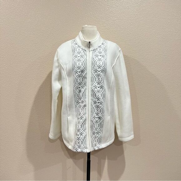 Alfred Dunner Cream Fair Isle Fleece Full Zip Jacket Large - Picture 3 of 10